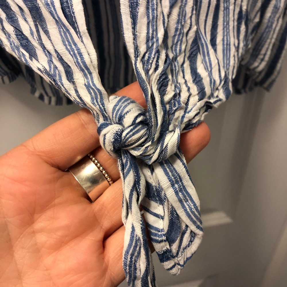 Button + Tie Striped Universal Thread Blouse - Picture 2 of 4